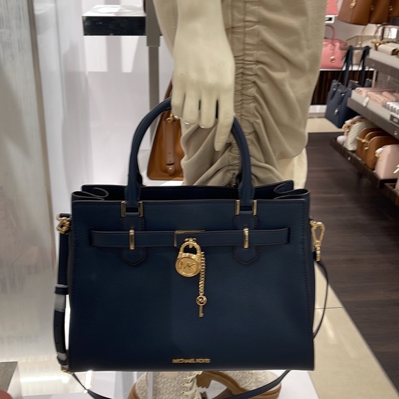 Michael Kors 35T1GHMS2L Hamilton Medium Satchel Crossbody Navy - Picture 10 of 16